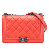 シャネル ボーイシャネル ココマーク チェーン ショルダーバッグ ハンドバッグ レッド シルバー ラムスキン レディース CHANEL 【中古】